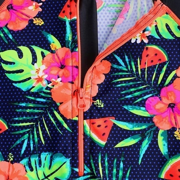 ZYNUNE One Piece Rashguard Swimsuit UV + UPF 50+ Floral/Black Girls Size 10 NWT - Picture 5 of 10